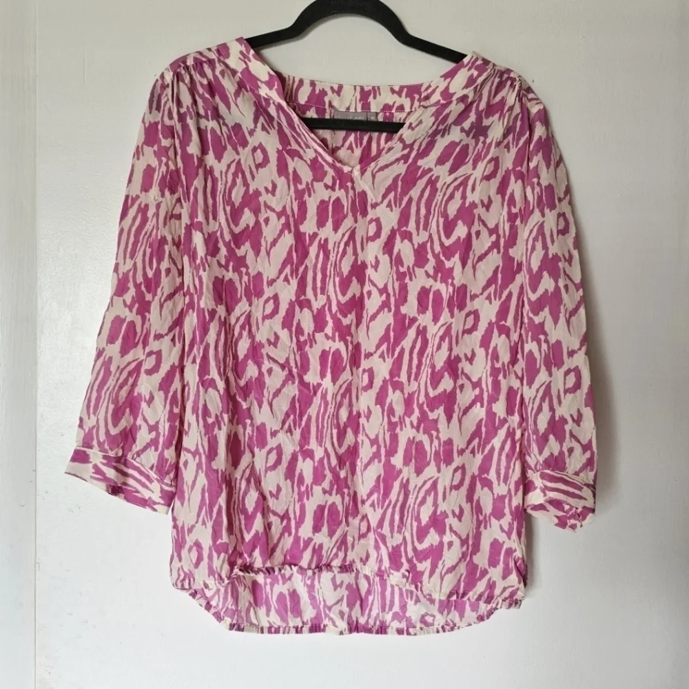 Ellie Kai silk pink loose fit 3/4 sleeves abstract print blouse Size 10 - Picture 1 of 6